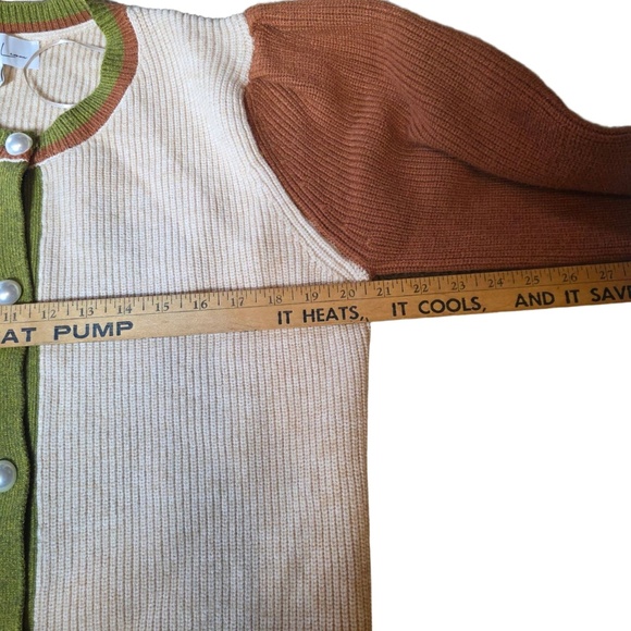 Sweet Lemon Color Block Ribbed Knit Sweater Women's Size Large Pearl‎ Buttons - Picture 9 of 12